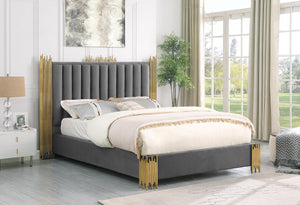 Victoria Velvet Grey and Gold Platform Bed