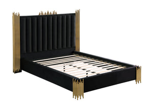 Victoria Velvet Black and Gold Platform Bed