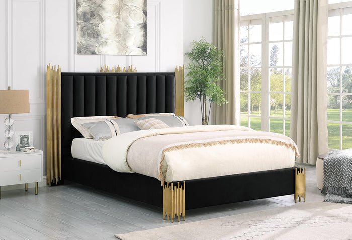 Victoria Velvet Black and Gold Platform Bed