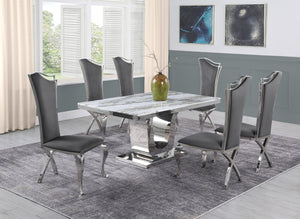 Rowan White Marble Table Dining Collection With Grey Chairs