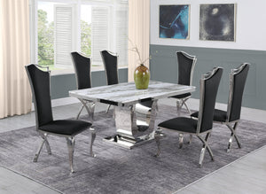 Rowan White Marble Table Dining Collection With Black Chairs