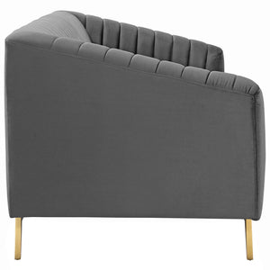 Valiant Vertical Channel Tufted Performance Velvet Sofa (Grey)