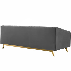 Valiant Vertical Channel Tufted Performance Velvet Sofa (Grey)