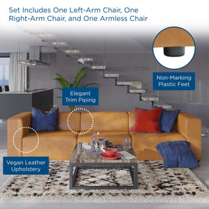 Mingle Vegan Leather 3-Piece Sectional Sofa (Tan)