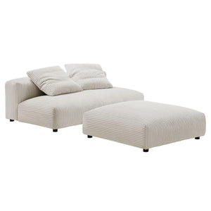 Solace Modular Corduroy Upholstered Armless Loveseat and Ottoman Set