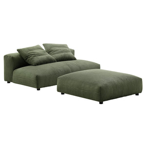 Solace Modular Corduroy Upholstered Armless Loveseat and Ottoman Set Fern Green