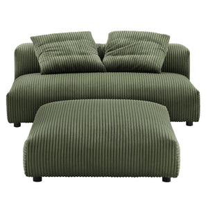 Solace Modular Corduroy Upholstered Armless Loveseat and Ottoman Set Fern Green