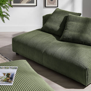 Solace Modular Corduroy Upholstered Armless Loveseat and Ottoman Set Fern Green