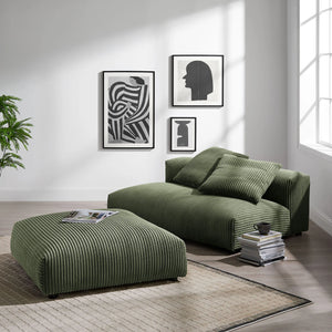 Solace Modular Corduroy Upholstered Armless Loveseat and Ottoman Set Fern Green