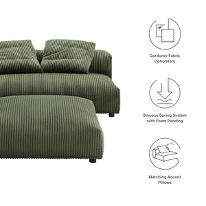 Solace Modular Corduroy Upholstered Armless Loveseat and Ottoman Set Fern Green