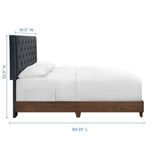 Rhiannon Diamond Tufted Upholstered Queen Velvet Bed (Charcoal)