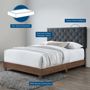Rhiannon Diamond Tufted Upholstered Queen Velvet Bed (Charcoal)