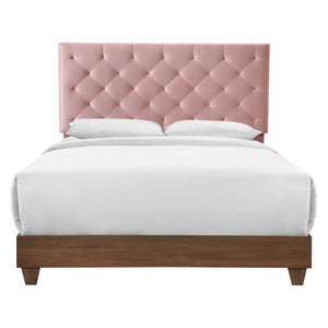 Rhiannon Diamond Tufted Upholstered Queen Velvet Bed (Pink)