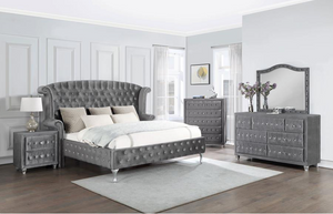 Deanna Bedroom Collection in Grey Velvet