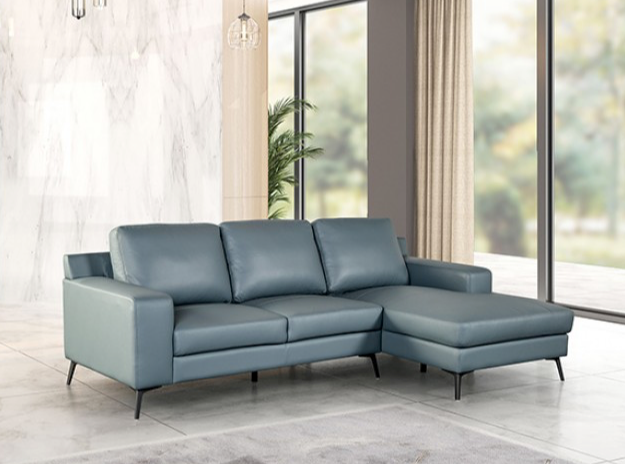 Stordal Blue Leather Match Sectional