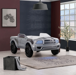 Roverton Twin Truck Bed with Lights and sounds (Silver)