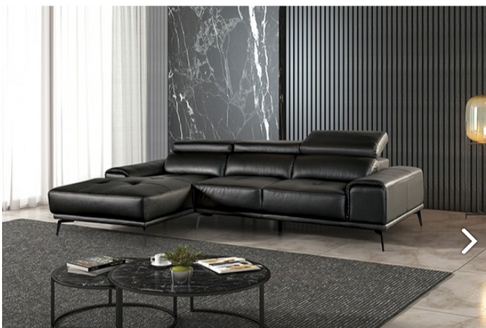 Vadso Leather Match Adjustable sectional in Black (Right or Left Chaise)