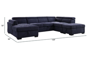 Nekoda Navy Storage Sleeper Sectional Sofa and Ottoman (Blue)