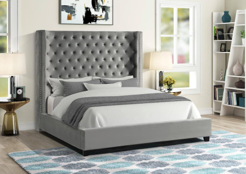 Ingrid Velvet Upholstered Bed (Grey)