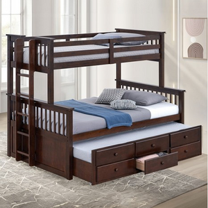 University Twin-Over-Full Bunk Bed with Trundle (Dark Walnut)