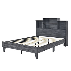 Queen Size Storage Platform Bed Frame with 4 Open Storage Shelves and USB Charging Design,Gray