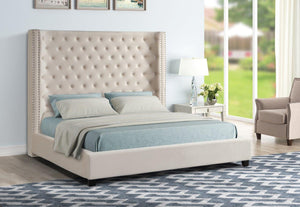 Ingrid Velvet Upholstered Bed (Beige)