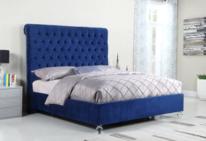 Olivia Velvet Upholstered Panel Bed with Acrylic Feet (Blue)