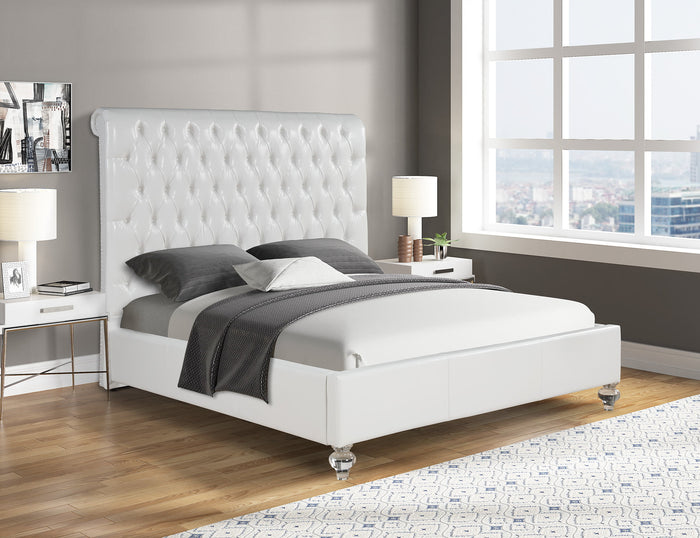 Olivia Faux Leather Panel Bed with Acrylic Feet (White)