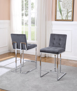 Ariana Counter Height Dining Chairs in Grey with Silver Legs