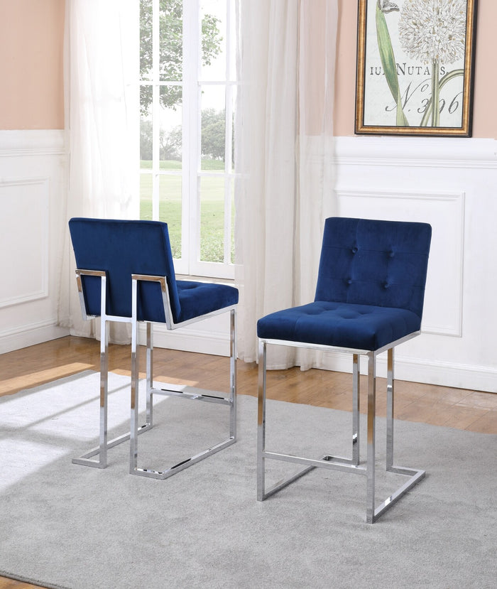 Ariana Counter Height Dining Chairs in Blue with Silver Legs