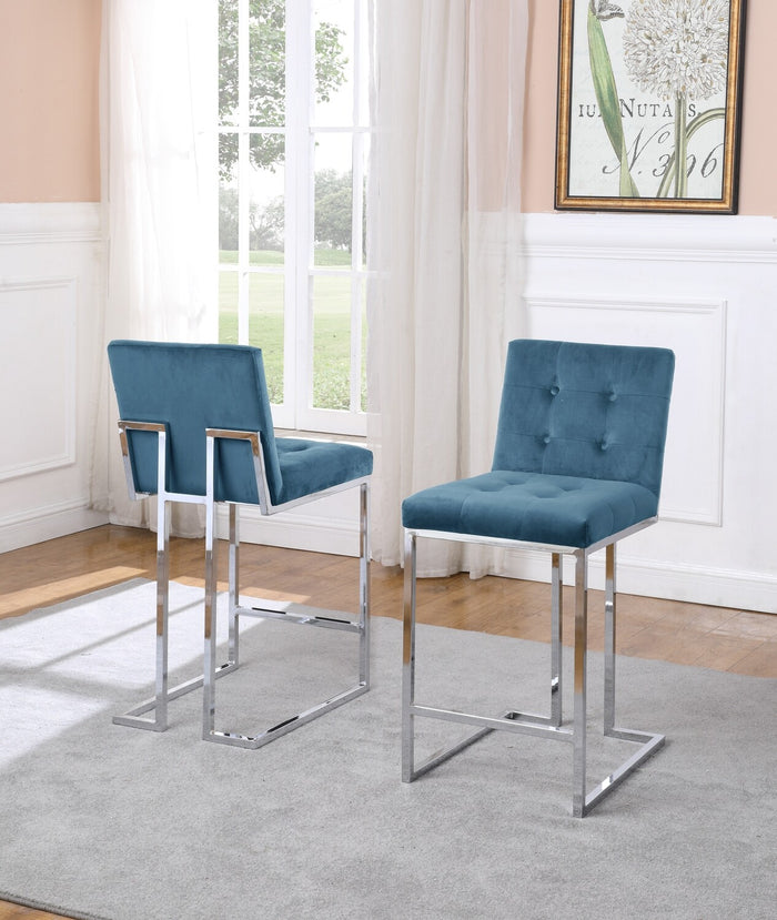 Ariana Counter Height Dining Chairs in Light Blue with Silver Legs
