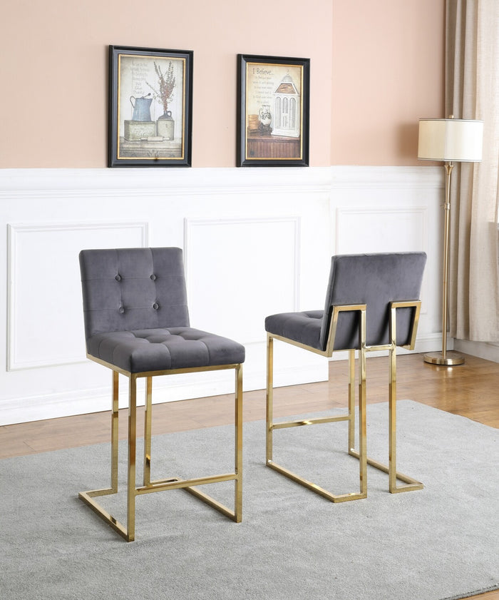 Ariana Counter Height Dining Chairs in Grey with Gold Legs