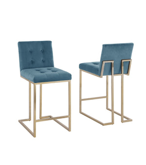 Ariana Counter Height Dining Chairs in Blue with Gold Legs