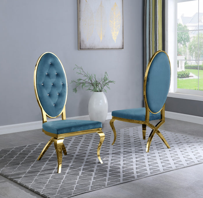 Madelyn Dining Chairs in Light Blue with Gold Legs