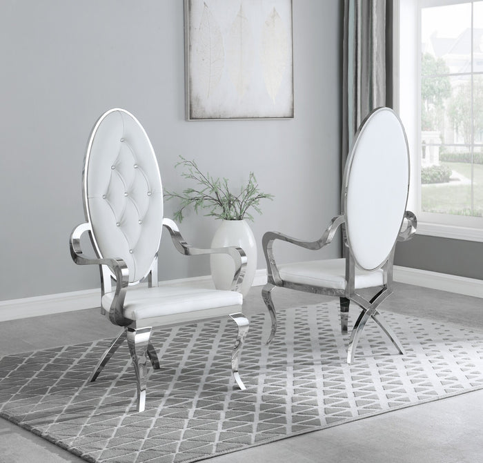 Madelyn Armed Dining Chairs in White with Chrome Legs