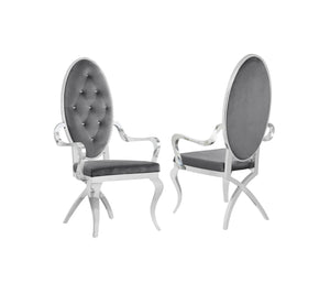 Madelyn Armed Dining Chairs in Grey with Chrome Legs