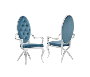 Madelyn Armed Dining Chairs in Light Blue with Chrome Legs