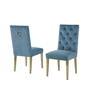 Maverick Dining Chairs in Blue with Gold Legs