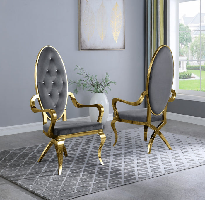 Madelyn Armed Dining Chairs in Grey with Gold Legs