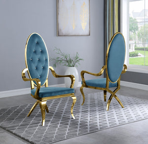 Madelyn Armed Dining Chairs in Light Blue with Gold Legs