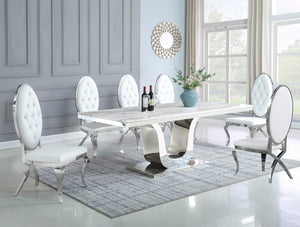 Waylon White Marble Table Dining Collection With White Chairs