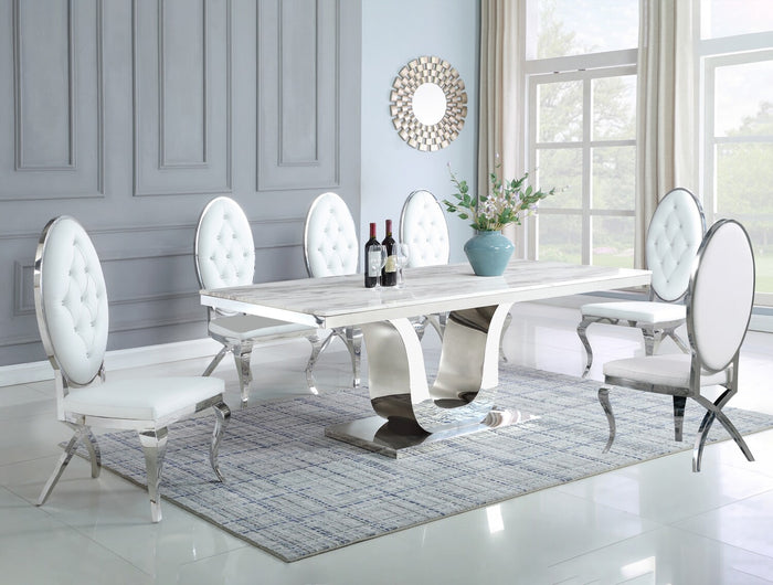 Waylon White Marble Table Dining Collection With White Chairs