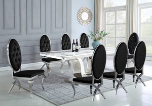 Waylon White Marble Table Dining Collection With Black Chairs