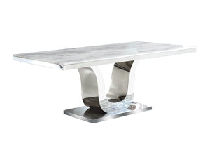 George White Marble Table Dining Collection With Black Chairs