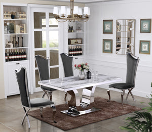 Rowan White Marble Table Dining Collection With Grey Chairs