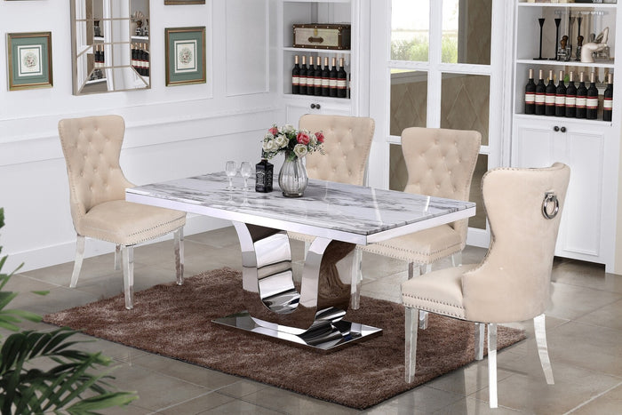 George White Marble Table Dining Collection With Cream Chairs