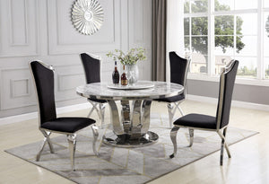 Chase White Circle Marble Dining Collection with Black Chairs