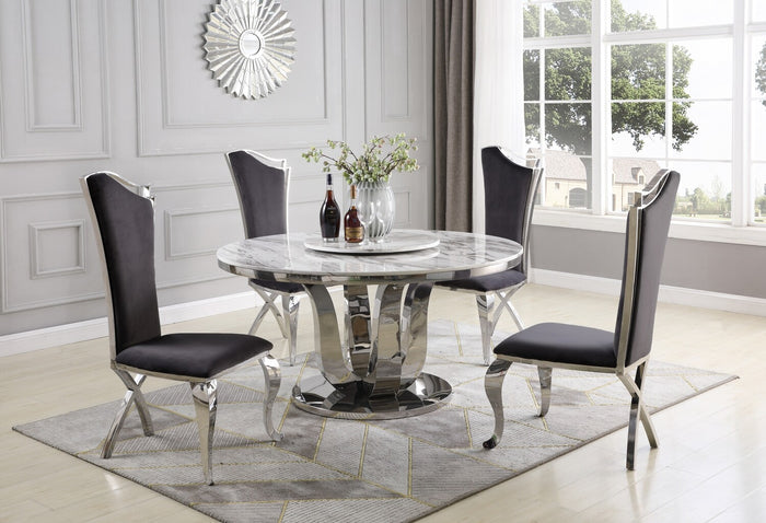 Zachary White Marble Table Dining Collection With Grey Chairs