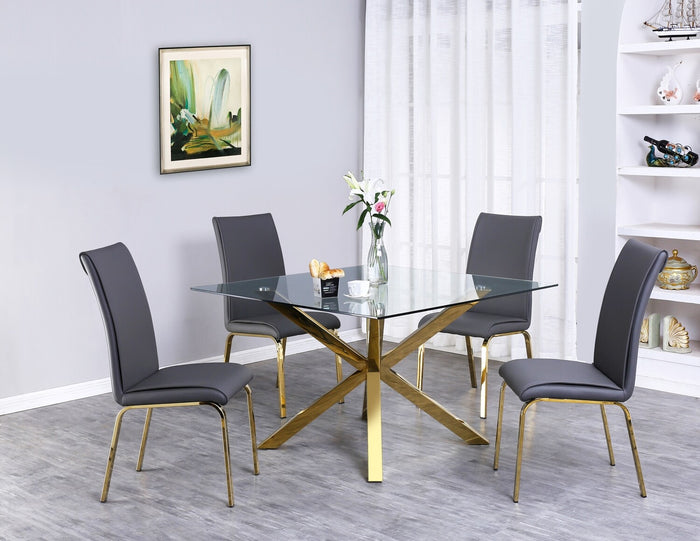 Blake Glass Gold Dining Table Set with Grey Chairs
