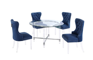 Joaquin Acrylic Dining Set with Blue Chairs